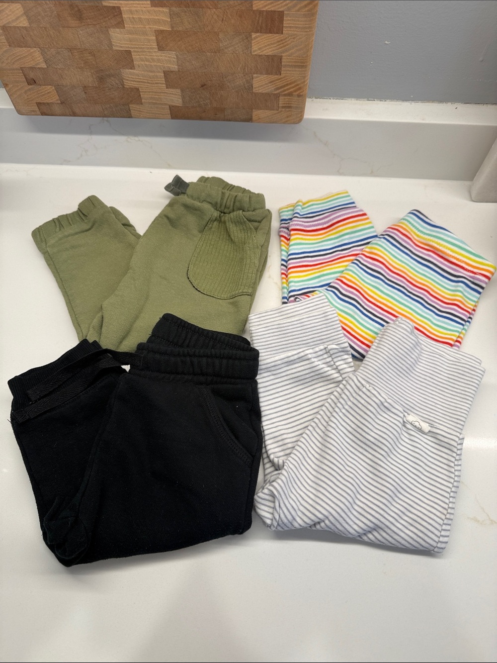 Pack of 4 Kids Sweatpants & Joggers - Black, Olive, Rainbow, Gray Stripes